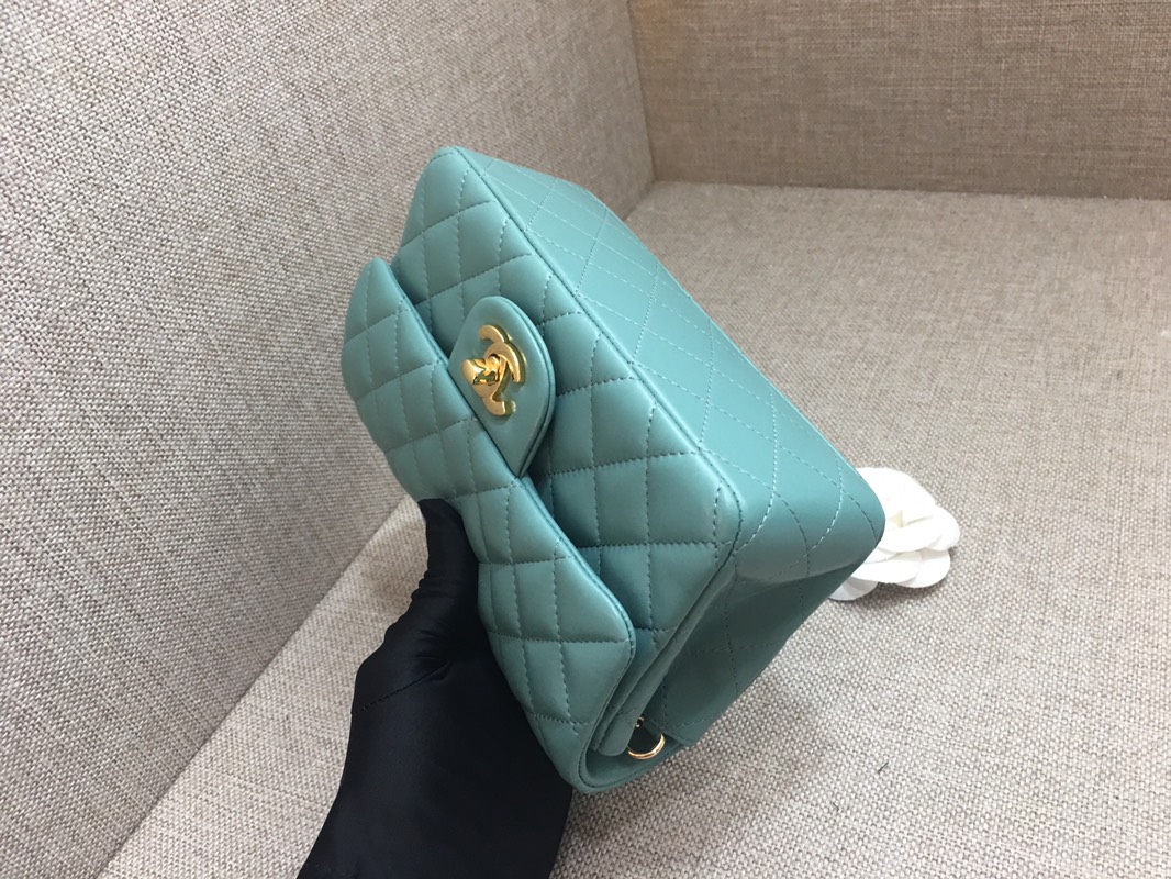 Small Classic Flap Lambskin Bag A01116 Peacock Blue/Gold